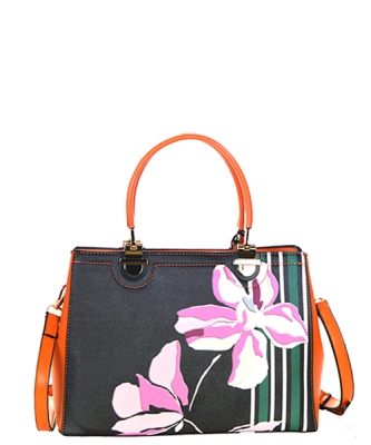 Flower Design Faux Leather Handbag  L0421 39902 Orange